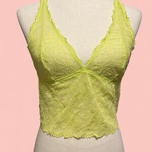 "Fleur't With‎ Me" Neon Yellow Lace Bralette crop top Size L